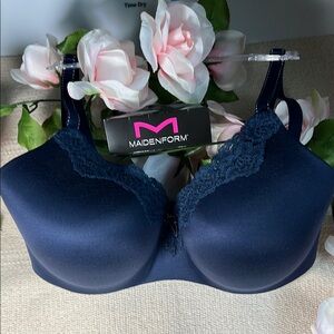 🦋NWOT Maidenform Blue Lace Trim Full Coverage Bra